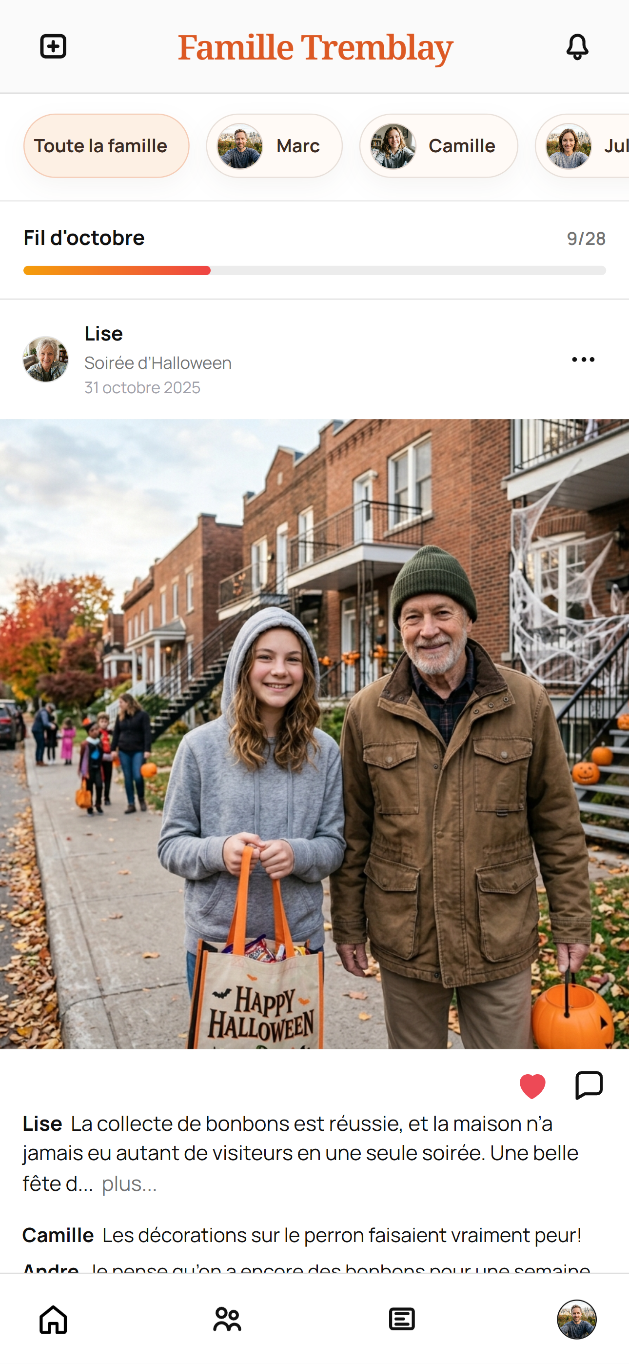 Aperçu de l'application EchoFamille sur mobile