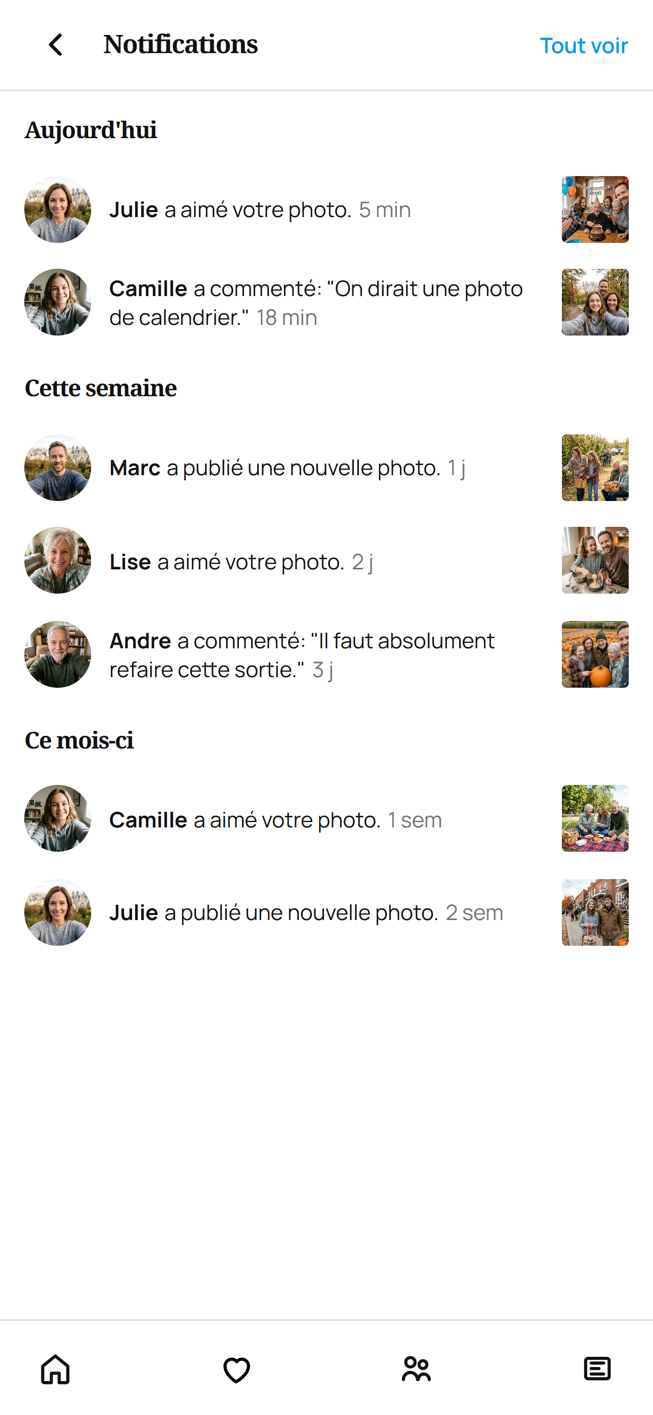 Aperçu des notifications et interactions dans EchoFamille